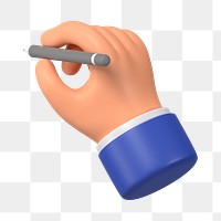 Businessman's png hand holding pencil, 3D illustration, transparent background