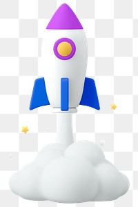 PNG 3D launching rocket, startup business sticker, transparent background