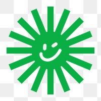 Green sunburst png, smiling face logo element sticker, transparent background