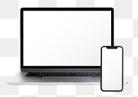 Digital device png, blank laptop and phone screens, transparent background