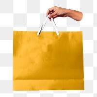 Paper shopping bag png, hand holding, transparent background