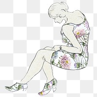 Vintage woman png sticker, transparent background