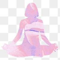 Woman meditating png sticker, pink design, transparent background