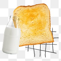 Toast & milk png sticker, breakfast, transparent background