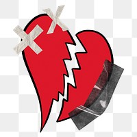 Broken heart png sticker, red design, transparent background