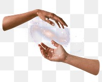 Hands & galaxy png sticker, transparent background