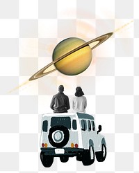 Road trip png sticker, Saturn planet, transparent background