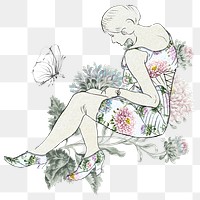 Vintage lady png sticker, transparent background