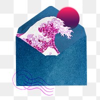 Hokusai's pink wave png letter, transparent background. Remixed by rawpixel