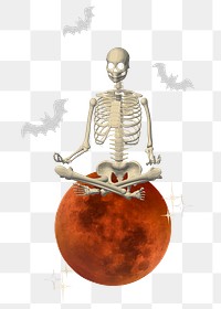 Skeleton on moon png sticker, transparent background