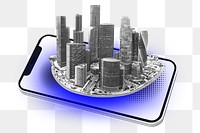 Smart city png sticker, smartphone technology remix