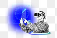 Military man png, using radar scanner, transparent background