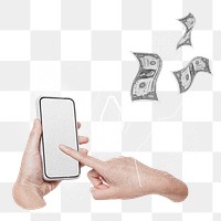 Online banking png sticker, hand using smartphone remix, transparent background