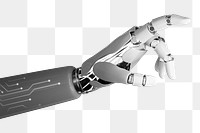 Robot hand png reaching out, transparent background