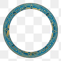 Blue stained glass png frame, vintage art deco on transparent background