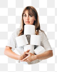 Png toilet paper woman sticker, transparent background