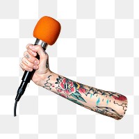 Holding microphone png sticker, transparent background