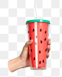 Png cute watermelon tumbler sticker, transparent background