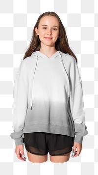 Png casual hoodie girl sticker, transparent background