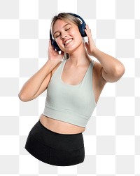 Png woman listen to music  sticker, transparent background