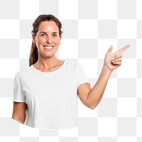 Woman pointing right png sticker, transparent background