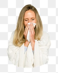 Png runny nose woman sticker, transparent background