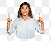 Finger pointing woman png sticker, transparent background