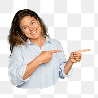 Finger pointing woman png sticker, transparent background