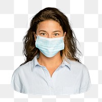 Png woman wearing mask sticker, transparent background