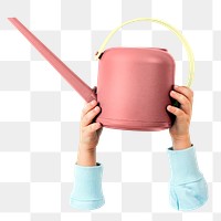 Pink watering can png sticker, transparent background 