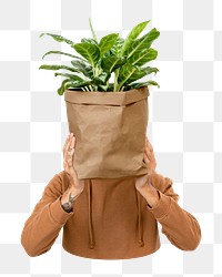 Png holding plant face sticker, transparent background