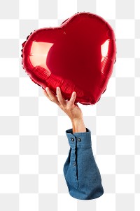 Png holding balloon heart sticker, transparent background