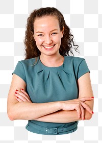 Png cheerful European woman sticker, transparent background