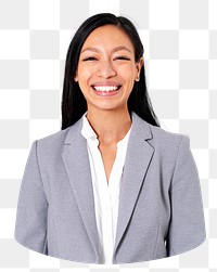 Asian businesswoman smiling png sticker, transparent background png sticker, transparent background