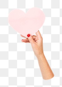 Png holding paper heart sticker, transparent background