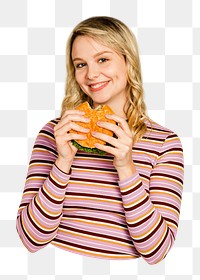 Eating hamburger png sticker, transparent background