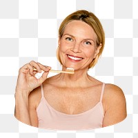 Woman brushing teeth png sticker, dental care transparent background