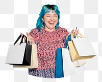 Shopaholic woman png sticker, transparent background