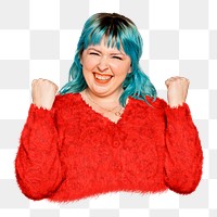 Excited woman png sticker, transparent background