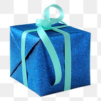 Blue Christmas presents png sticker, transparent background 