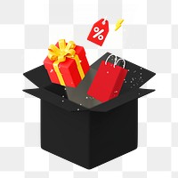 Giveaway box png sticker, 3D rendered business design, transparent background