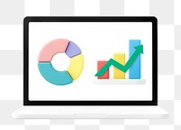 3D business growth png illustration, analytics charts on laptop on transparent background