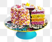 Png colorful birthday cake sticker, transparent background