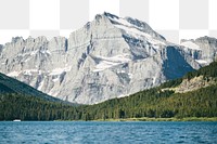 Lake mountain png border, serene nature image, transparent background