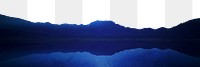 Blue mountain png lake border, nature photo, transparent background