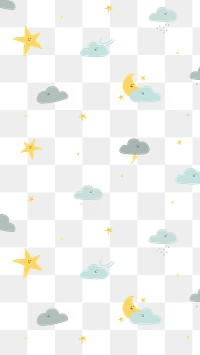 PNG night sky doodle pattern sticker, transparent background