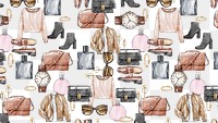 Fashion pattern png, watercolor illustration overlay, transparent background