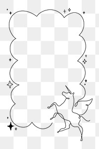 Unicorn frame png, line art illustration, transparent background