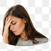 Woman having headache png sticker, transparent background