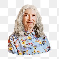 Cheerful senior woman png sticker, transparent background